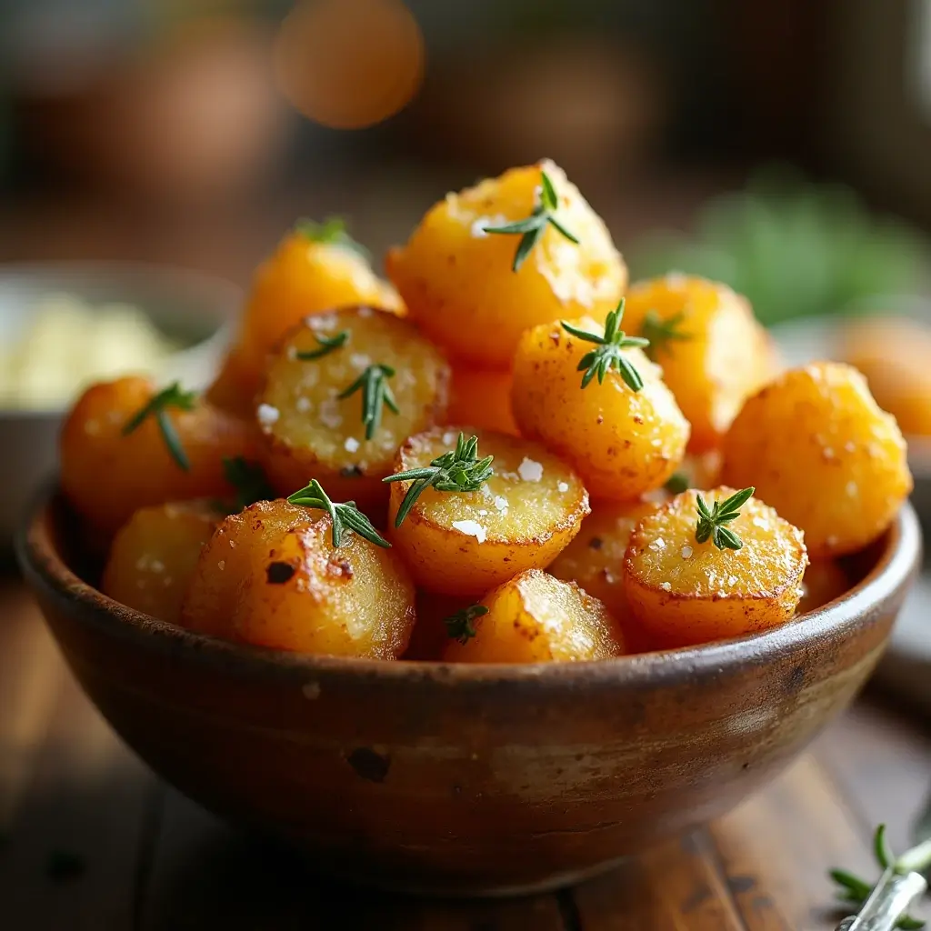 Crispy golden air fryer roast potatoes with rosemary and sea salt