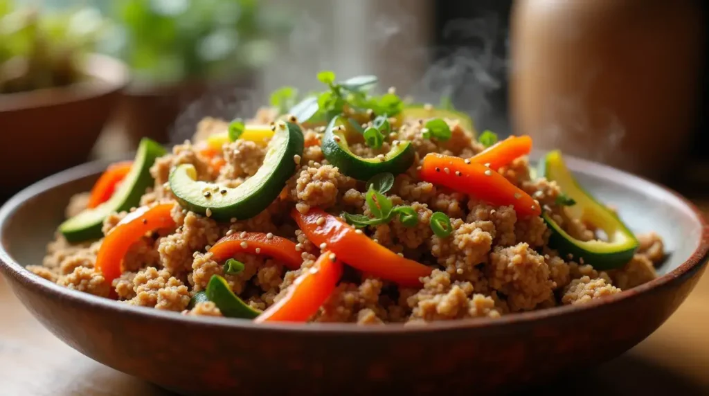Healthy ground turkey stir-fry with vegetables